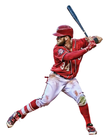 A baseball player with white pants and a red jersey